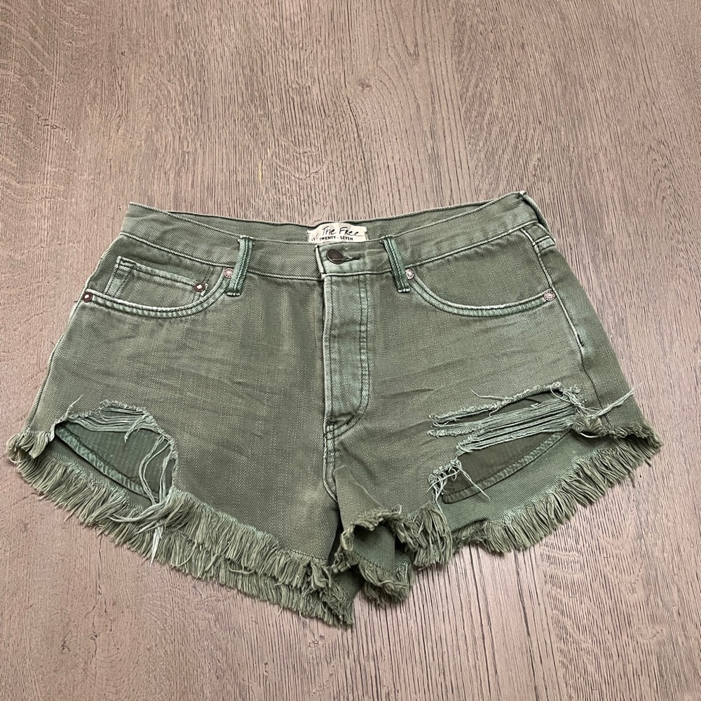 We the Free Dark Olive Green Cut Off Denim Shorts Size 27